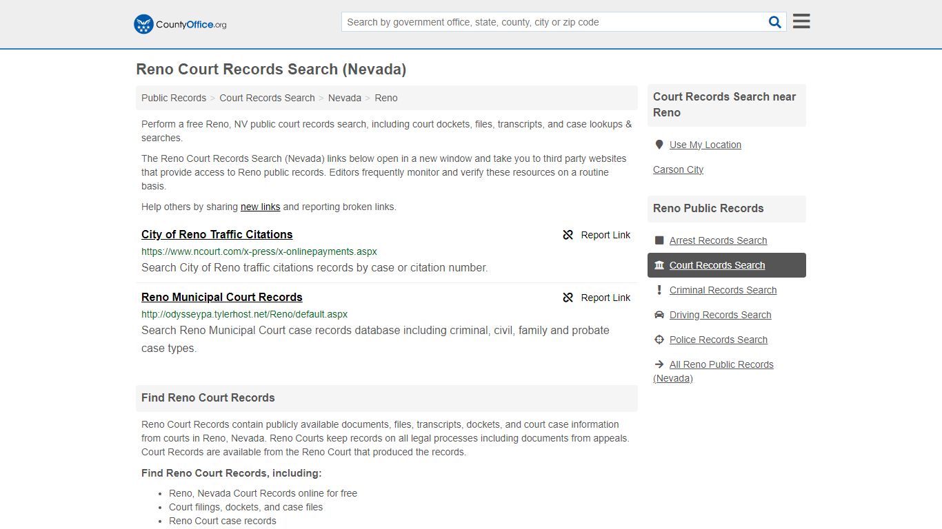 Reno Court Records Search (Nevada) - County Office
