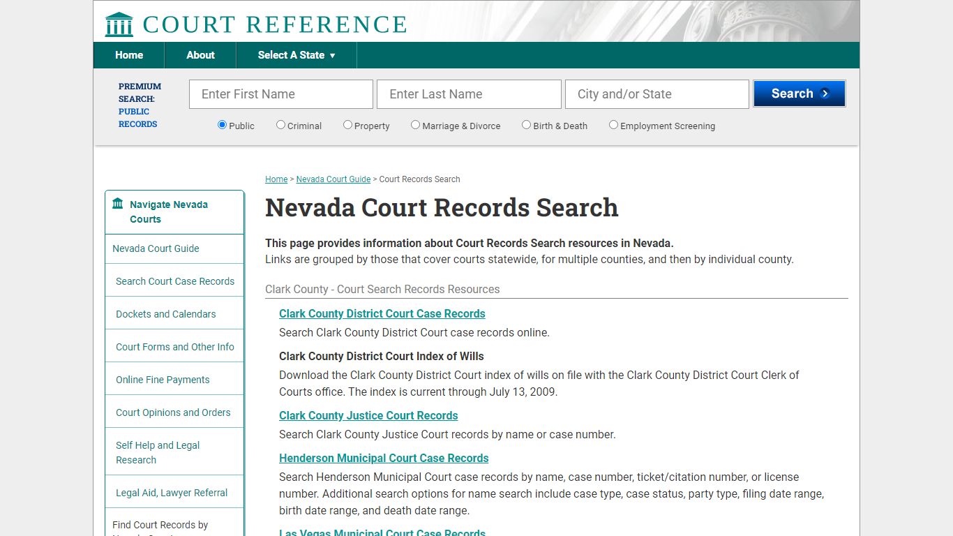 Nevada Court Records Search | CourtReference.com